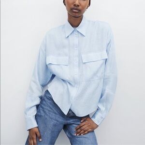 Zara Baby Blue Wrinkle Blouse